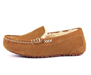 Dream Paris Chestnut Suede Sheepskin Loafers 10 Faux Fur Moccasin Slippers NWOT
